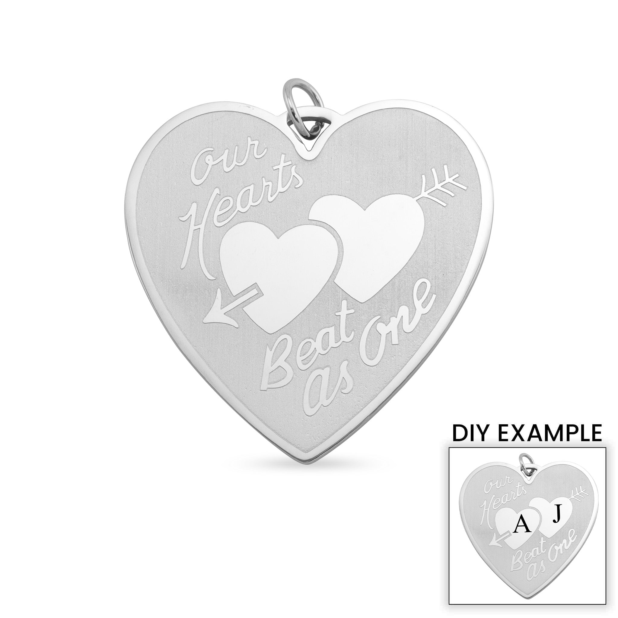 Detailed Stainless Steel "Our Hearts Beat as One" Heart Pendant / SBB0095
