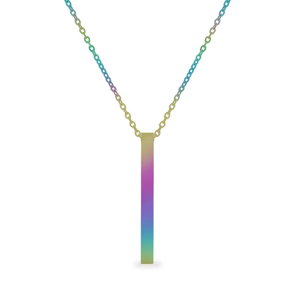 Square 4 Sided Vertical Bar Polished Stainless Steel Necklace / SBB0120