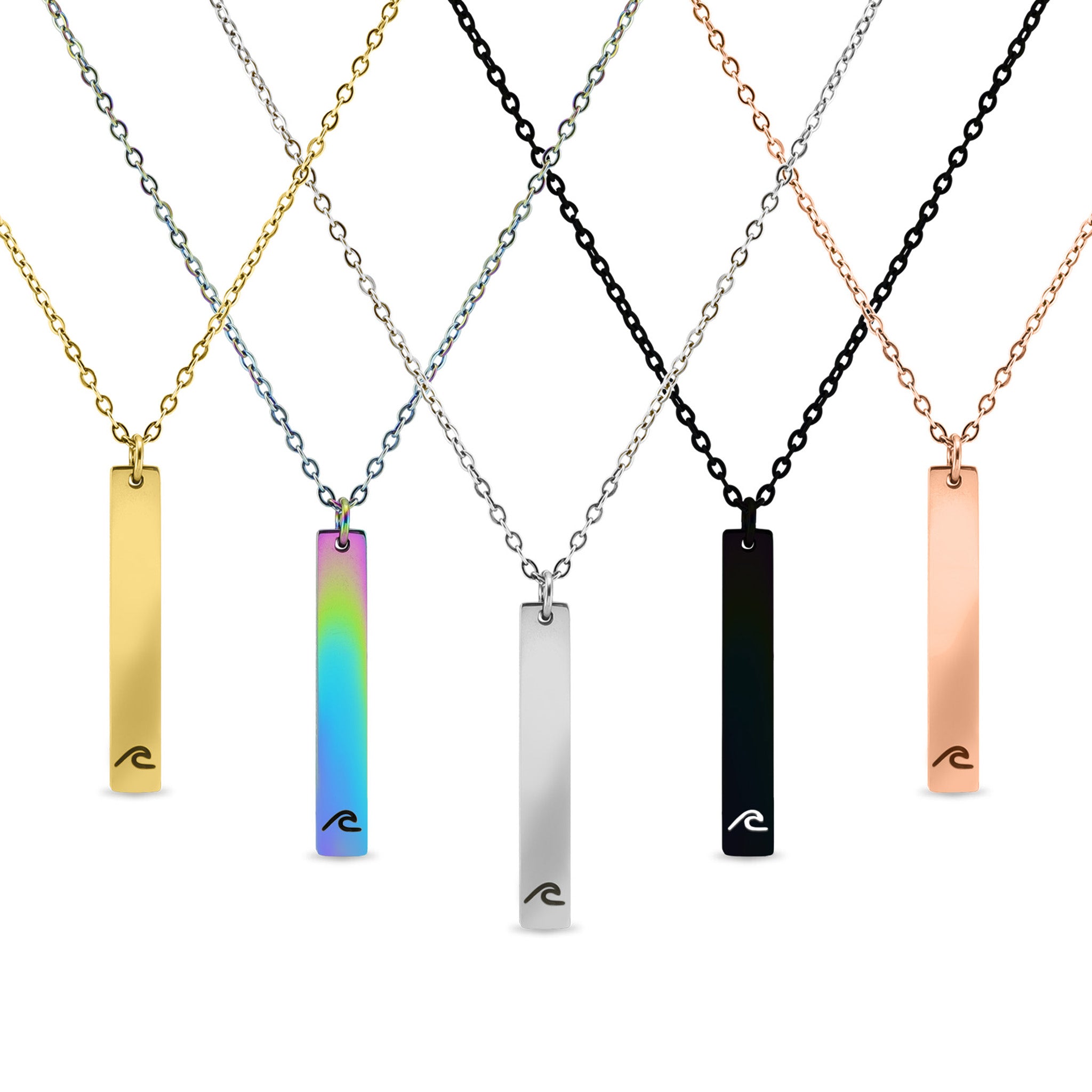 18K PVD Coated Wave Cutout Vertical Stainless Steel Bar Necklace / SBB0298