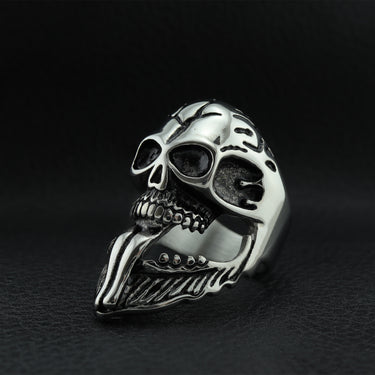 Polished Bearded Skull Stainless Steel Ring / SCR1003