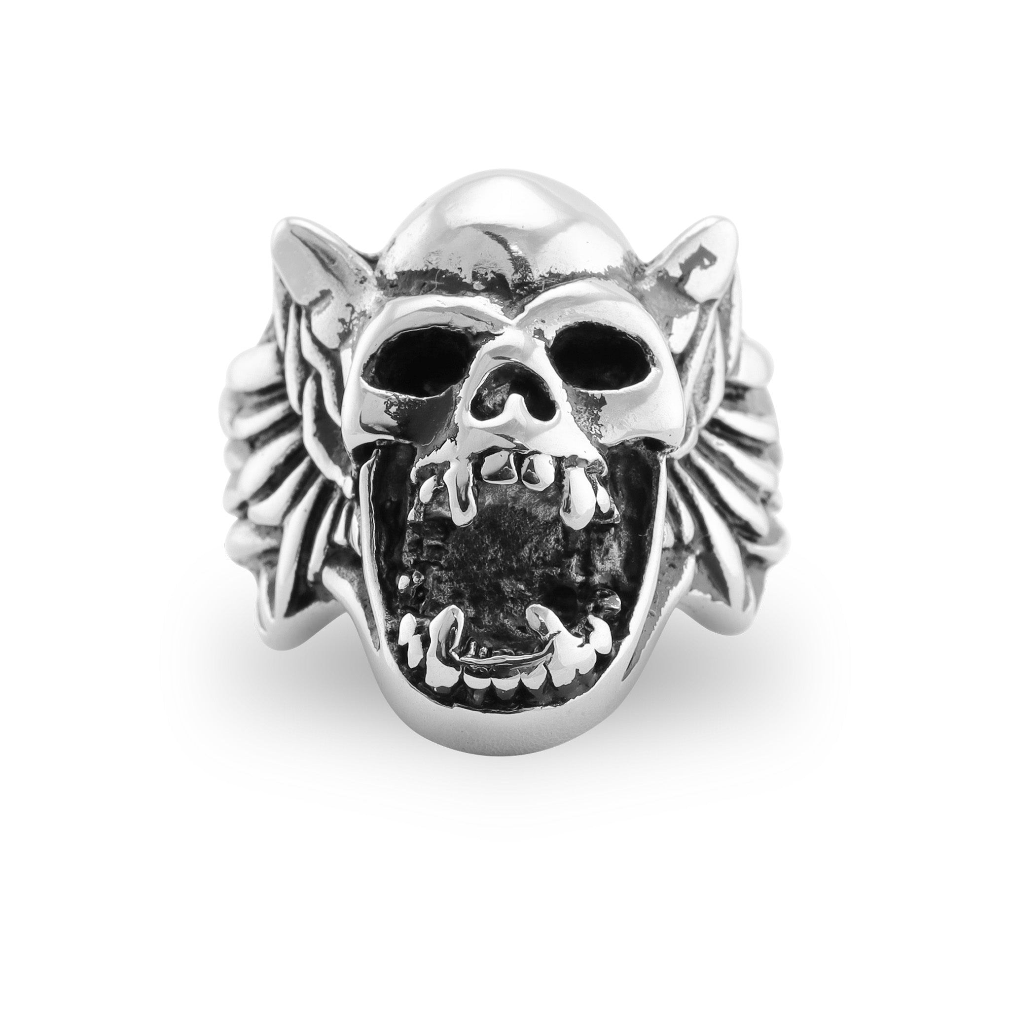 Polished Goblin Skull Stainless Steel Ring / SCR2043