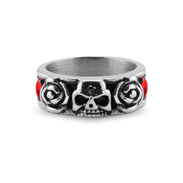 Edelstahlschädel und Rosen Red CZ Akzent Ring/SCR3079