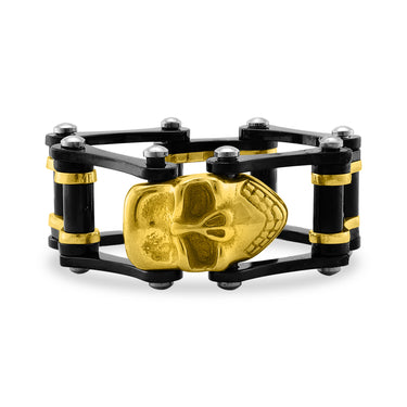 18K Gold PVD beschichtete Schädel und Fahrradkette Edelstahlring/SCR3071