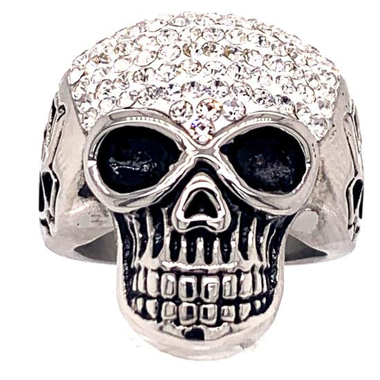 Skull With Tiny Clear Accent CZ Stones Stainless Steel Ring / SCR3099