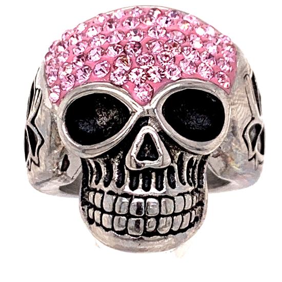 Skull With Tiny Pink Accent CZ Stones Stainless Steel Ring / SCR3100