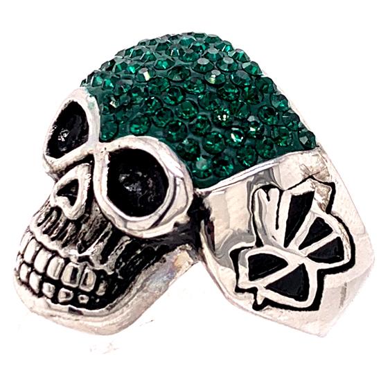 Skull With Tiny Green Accent CZ Stones Stainless Steel Ring / SCR3103