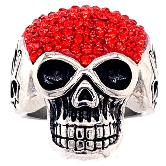 Skull With Tiny Red Accent CZ Stones Stainless Steel Ring / SCR3105