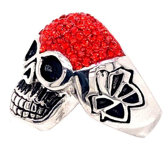 Skull With Tiny Red Accent CZ Stones Stainless Steel Ring / SCR3105