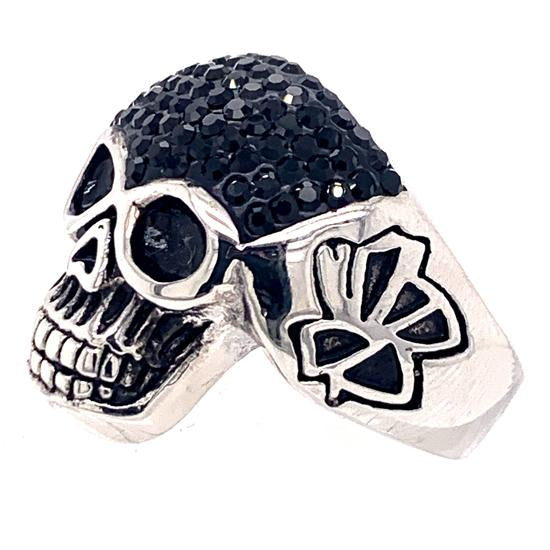Skull With Tiny Black CZ Accents Stainless Steel Ring / SCR3107