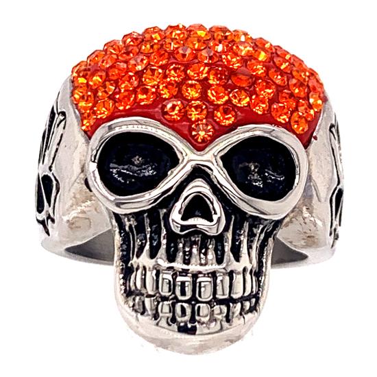 Skull With Tiny Orange CZ Accents Stainless Steel Ring / SCR3108