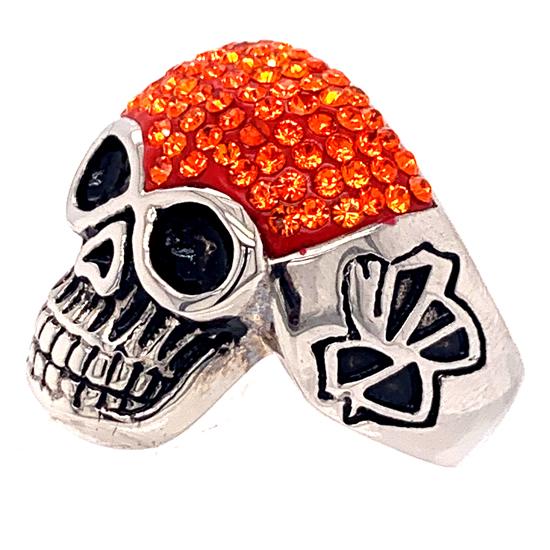 Skull With Tiny Orange CZ Accents Stainless Steel Ring / SCR3108