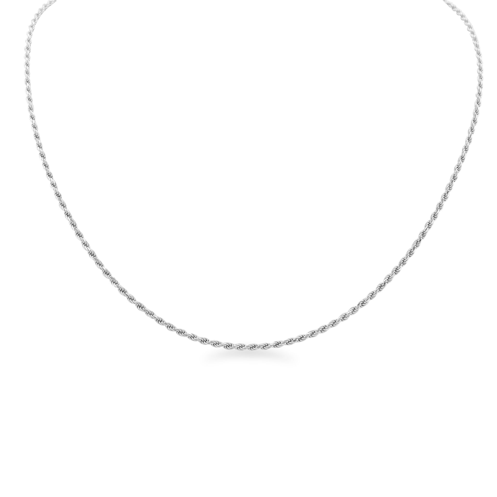 Necklaces Sterling Silver Platinum Plated Diamond Cut Rope Chain 2mm / 20 Wholesale Jewelry Website Unisex