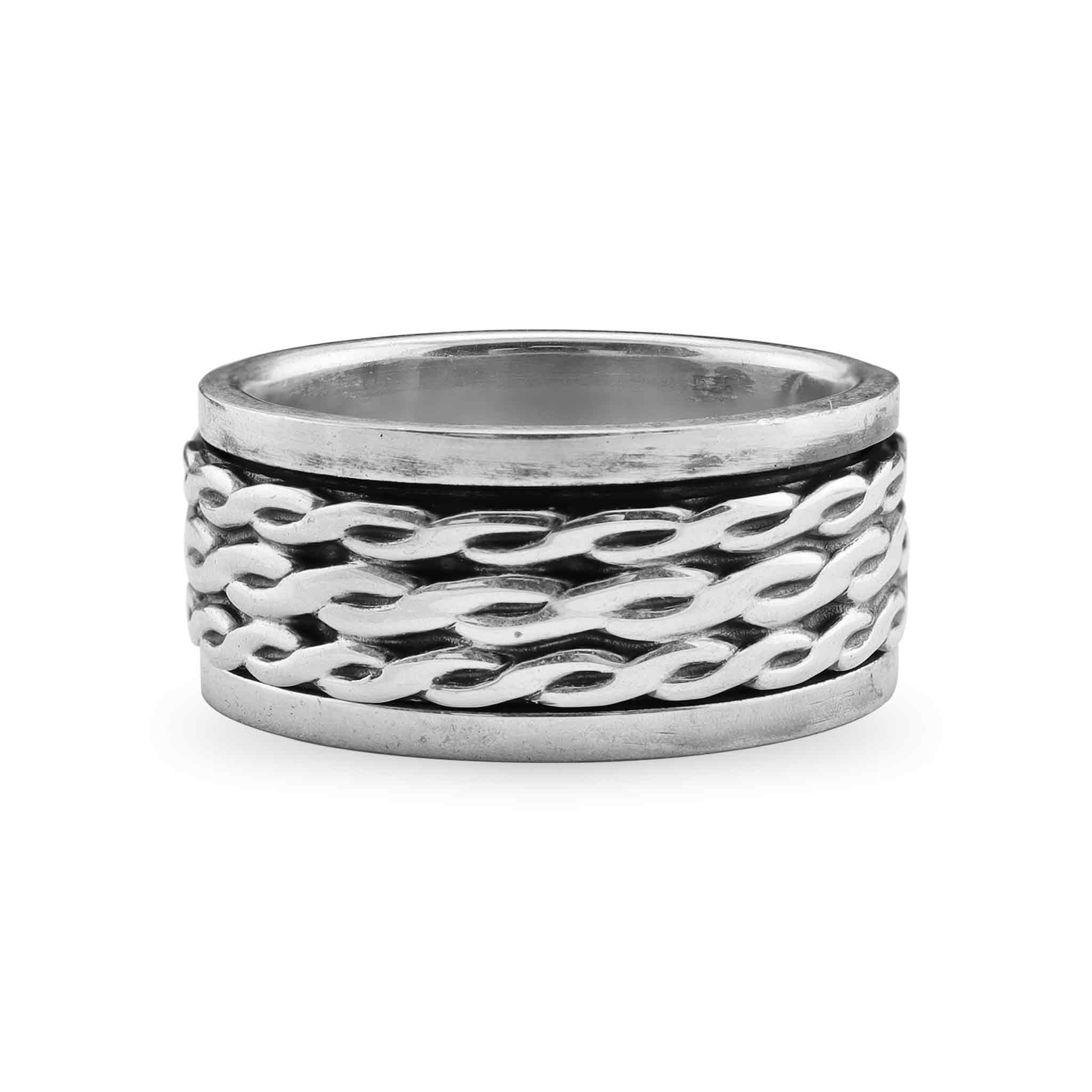 Sterling Silver Triple Braided Small Rope Chain Spinner Ring / SSR0068