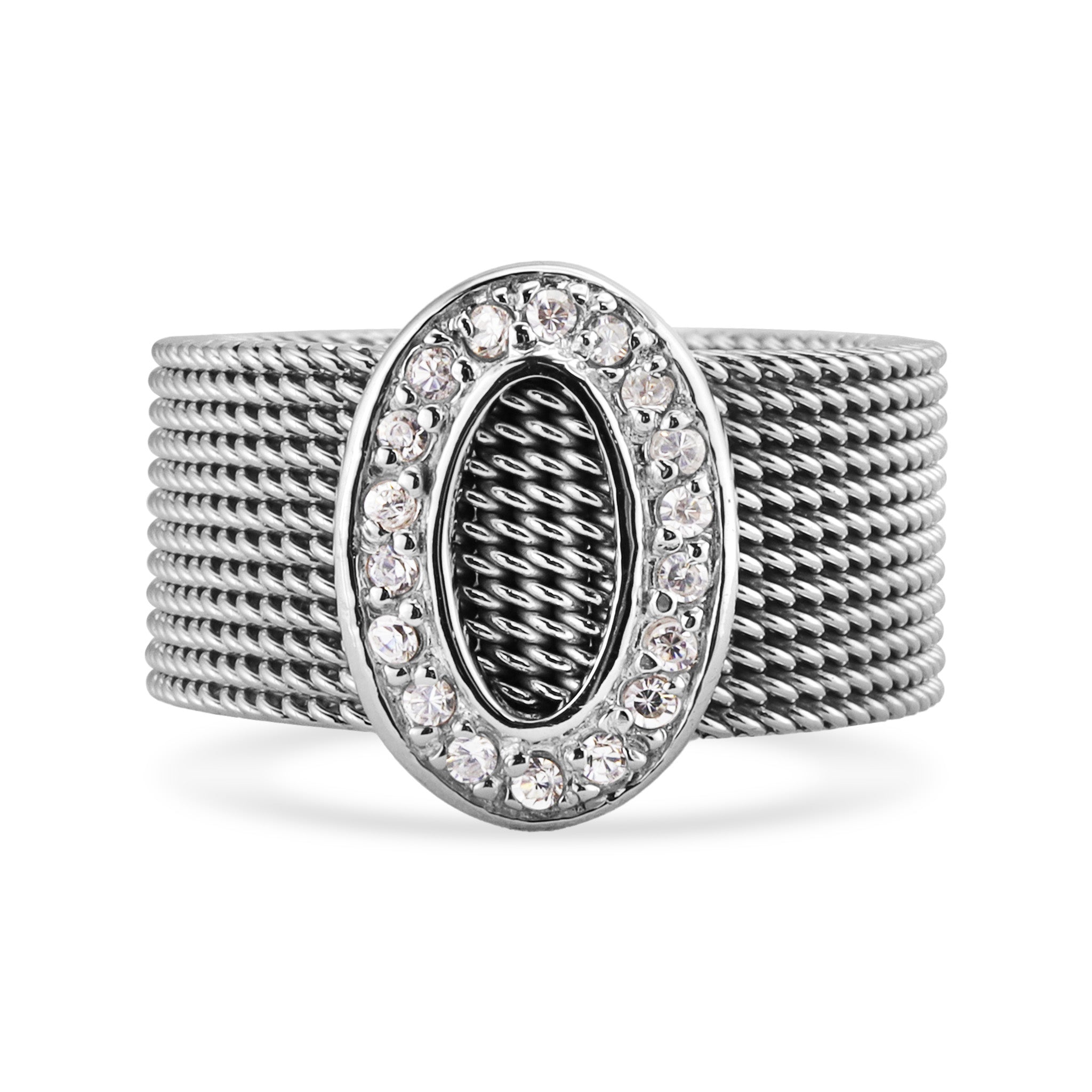 Sterling Silver Mesh With CZ Accent Ring / SSR0187