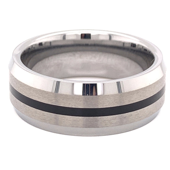 Tungsten Black Center Comfort Fit Ring / TGR1003-Tungsten Carbide Ring- Black Wedding Ring- Brushed Black Tungsten- Dome Tungsten- Personalized Ring