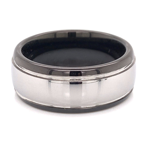 Black Trim Tungsten Comfort Fit Ring / TGR1005-Tungsten Carbide Ring- Black Wedding Ring- Brushed Black Tungsten- Dome Tungsten- Personalized Ring