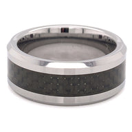 Tungsten Black Fiber Center Comfort Fit Ring / TGR1010-Black Tungsten Wedding Band- Polish Tungsten- Tungsten Carbide Ring- Black Wedding Ring- Brushed Black Tungsten