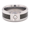 Black Fiber Center With Clear CZ Stone Tungsten Comfort Fit Ring / TGR1013-Black Tungsten Wedding Band- Polish Tungsten- Tungsten Carbide Ring- Black Wedding Ring- Brushed Black Tungsten