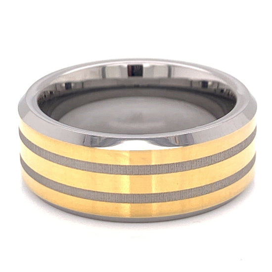 Tungsten Gold Accents Comfort Fit Ring / TGR1016-Tungsten Carbide Ring- Black Wedding Ring- Brushed Black Tungsten- Dome Tungsten- Personalized Ring