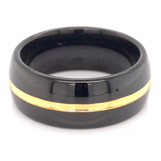 Gold Center With Black Edge Tungsten Comfort Fit Ring / TGR1017-Black Tungsten Wedding Band- Polish Tungsten- Tungsten Carbide Ring- Black Wedding Ring- Brushed Black Tungsten