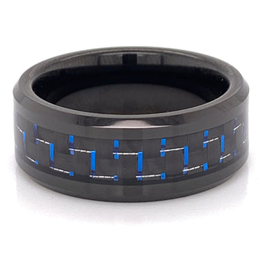 Black With Blue Accents Tungsten Comfort Fit Ring / TGR1020-Black Tungsten Wedding Band- Polish Tungsten- Tungsten Carbide Ring- Black Wedding Ring- Brushed Black Tungsten