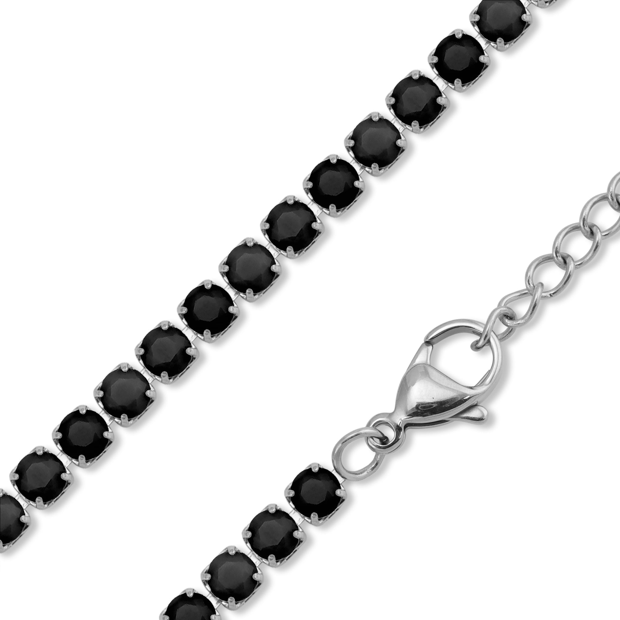 Stainless Steel Jet Rhinestone Tennis Chain Necklace / TNN0003