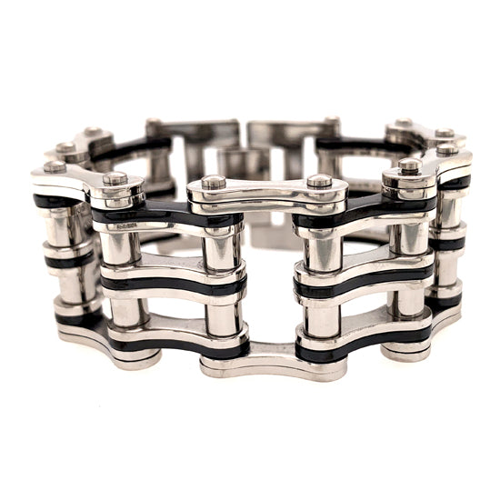 Stainless Steel And Black Double Bike Chain Bracelet / WCB1009-wholesale stainless steel jewelry- does stainless steel jewelry tarnish- stainless steel jewelry good- stainless steel jewelry cleaner- gold stainless steel jewelry