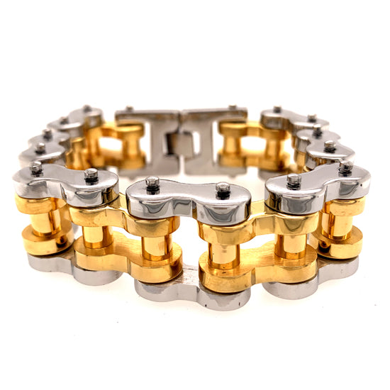 Black & Gold Stainless Steel Motorcycle Chain Bracelet - keys love jewelry