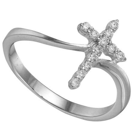 CZ krysset hvitt gull over messingring/USR0002