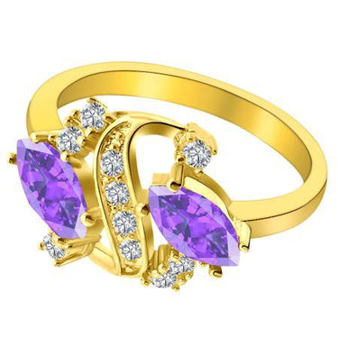 CZ الأرجواني مع لهجة حجارة CZ GOLD على الخاتم النحاسي / FSR0007