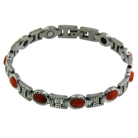 Stainless Steel Magnetic Bracelet with Germanium & Rust Stone / MBL0033-womens stainless steel jewelry- stainless steel cleaner for jewelry- stainless steel jewelry wire- surgical stainless steel jewelry- women's stainless steel jewelry