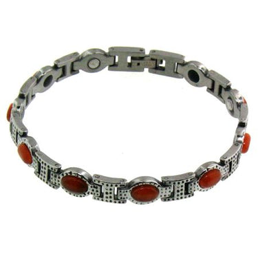 Stainless Steel Magnetic Bracelet with Germanium & Rust Stone / MBL0033-womens stainless steel jewelry- stainless steel cleaner for jewelry- stainless steel jewelry wire- surgical stainless steel jewelry- women's stainless steel jewelry