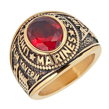 Gold United States Marines Red Center Stone Stainless Steel Ring / MCR6002-stainless steel jewelry good- stainless steel jewelry cleaner- gold stainless steel jewelry- stainless steel jewelries- stainless steel jewelry mens