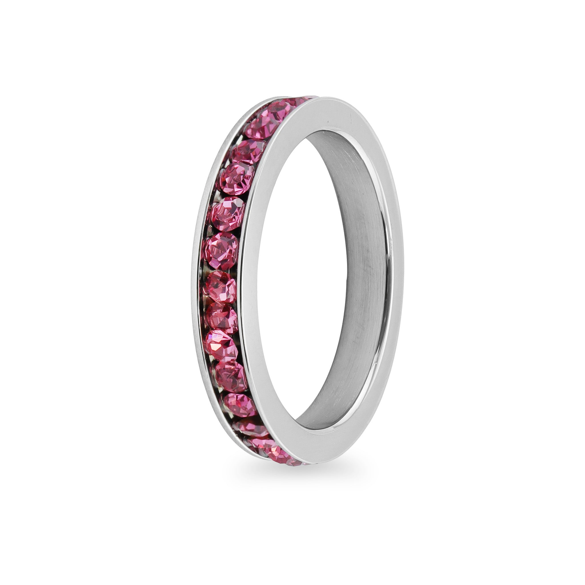 Pink CZ Center Highly Polished Stainless Steel Flat Ring / ZRJ9002